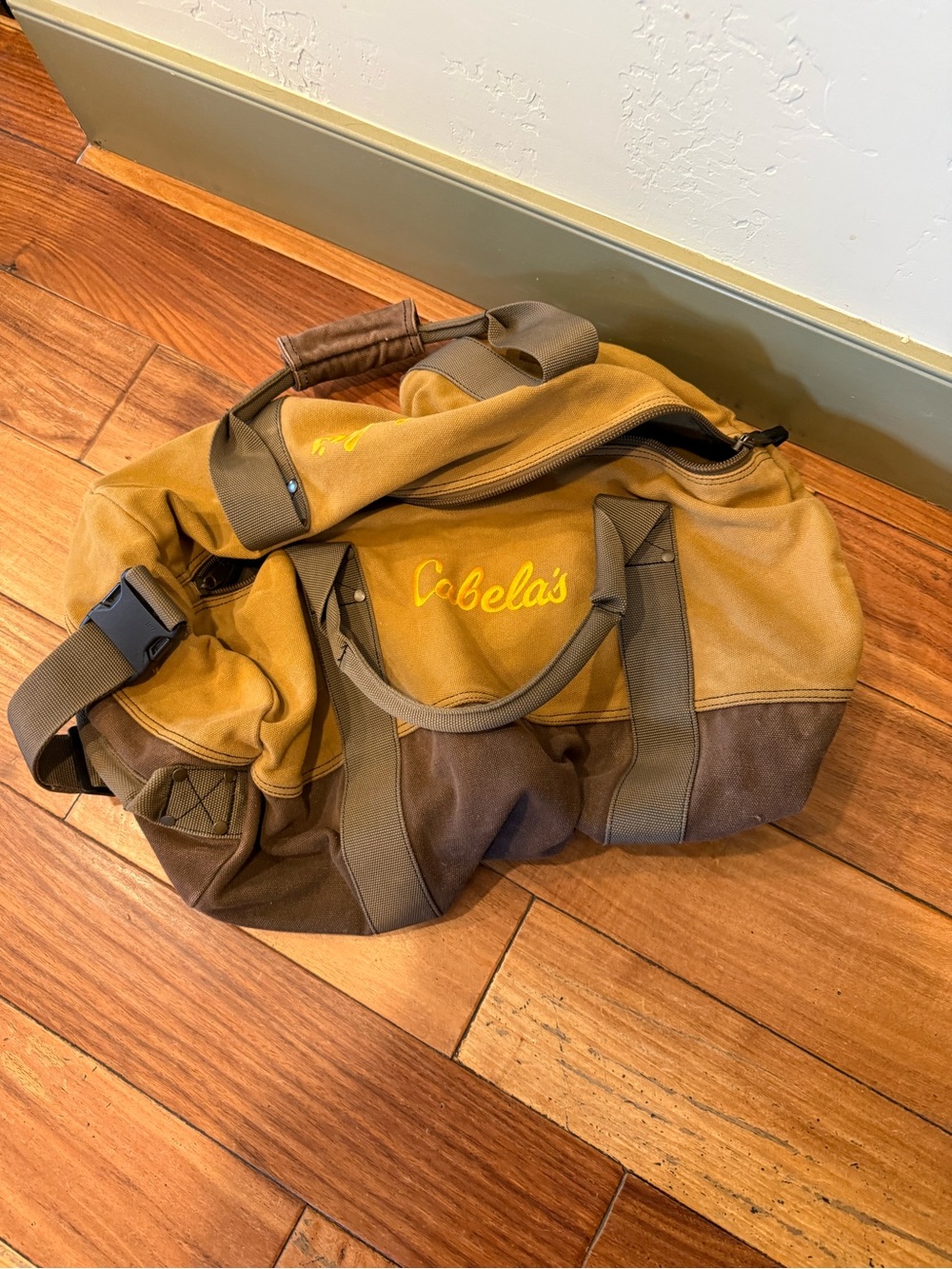 Cabela's Two-Tone Brown/Tan Canvas Duffel Bag with Shoulder Strap